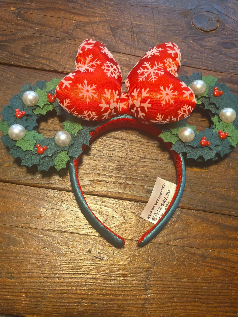 Disney Festive Red Snowflake Holiday Wreath Mouse Ears